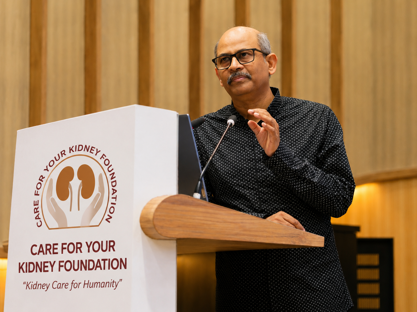 Dr. Rajasekara Chakravarthi addressing guests from the CFYKF welcome podium